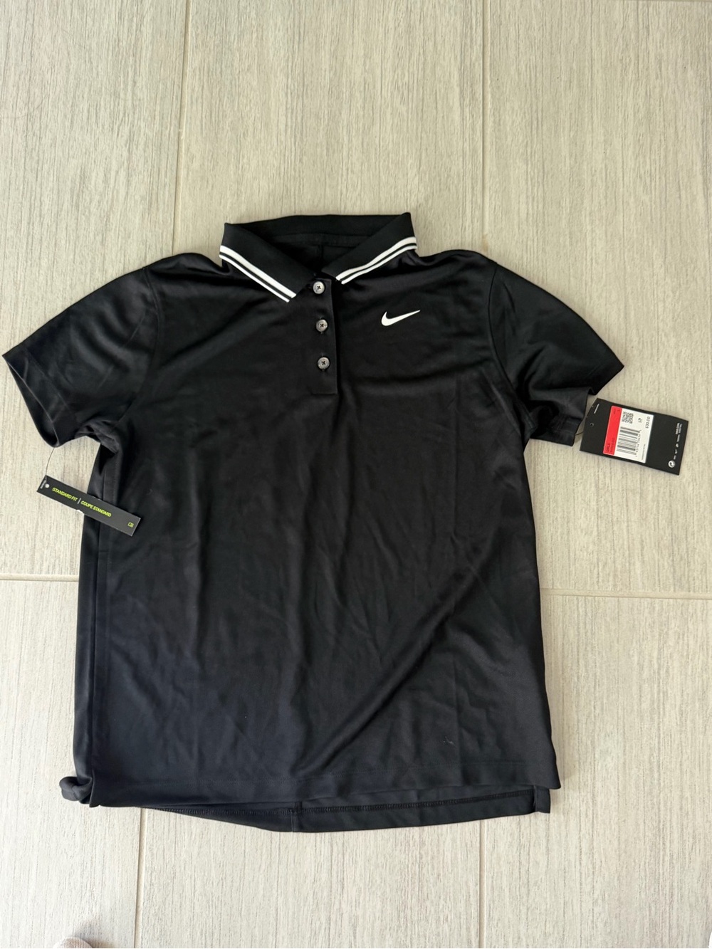 Nike Black Polo with White Stripe Collar - Kids